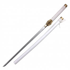 42" White Wooden Practice Katana With White Scabbard