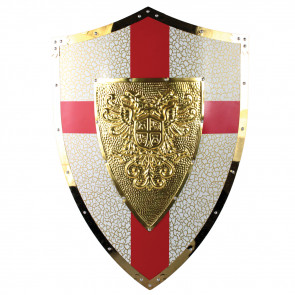 25 X 18.5" Red And Gold Crusader Metal Shield w/ Double Headed Eagle Crest