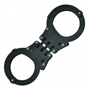 Stainless Steel Tactical Police 3-Hinge Black Handcuffs w/ Leather Case