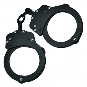 Stainless Steel Tactical Police Chained Black Handcuffs w/ Nylon Case