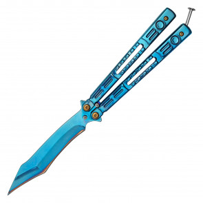 9" Butterfly Knife w/ Blue TiNite Handle