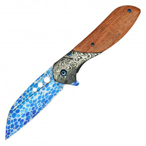 8.25” Buckshot Wood Damascus Pocket Knife