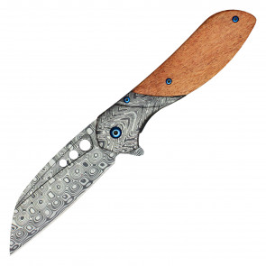 8.25” Buckshot Wood Damascus Pocket Knife