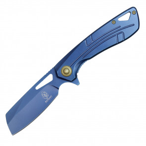 8" Blue Assisted Open Pocket Knife w/ Gold Accent