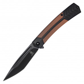8" Black Pocket Knife w/ Brown Handle