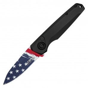 7.5" ATOMIC D2 Steel USA Graphic Automatic Knife w/ Aircraft Aluminum Black Handle 