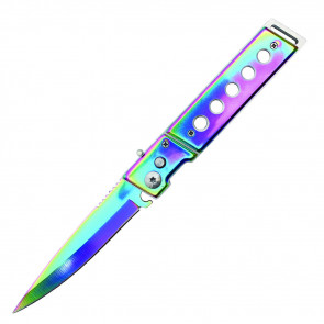 8" Switchblade Push Button Rainbow TiNite Automatic Knife