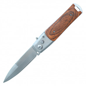 8" Switchblade Push Button Redwood Auto w/ Safety Lock