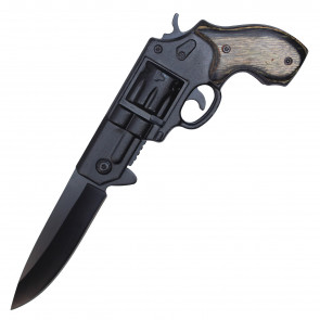 8" Black Revolver Pocket Knife
