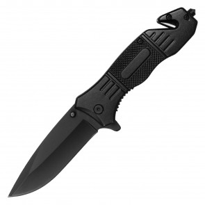 8.5" Black Assisted Pocket Knife W/ Black Metal Handle