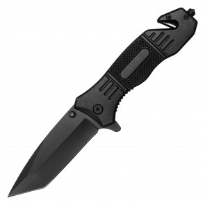 8.5" Black Assisted  Tanto Pocket Knife W/ Black Metal Handle