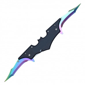 11.5" Spring Assisted Bat SHAPED Dual Rainbow Titanium Blade Pocket Knife