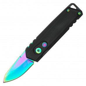 5" ATOMIC Rainbow Push Button Knife