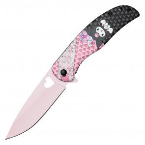 8" Angry Cat Pink Assisted Open Pocket Knife 