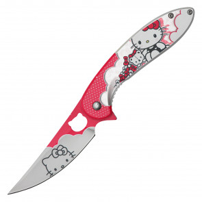 8" Cartoon Kitty Red Assisted Open Pocket Knife 
