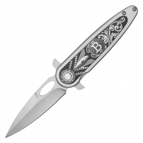 8.25" Silver Bitcoin Pocket Knife