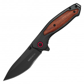 WARTECH - 8" Matte Black Pocket Knife w/ Wood Inlay
