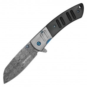 WARTECH - 8" Black Wood Handle Pocket Knife with Etched Blade