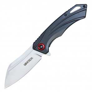 8" Black Stainless Steel Assisted Pocket Knife w/ Black Handle & Red Accent