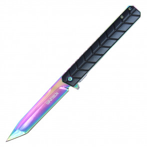 9" Rainbow 3CR13 Stainless Steel Assisted Pocket Knife w/ Black Handle