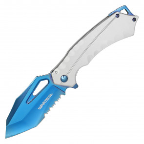 7.5" Pocket Knife w/ Silver Handle & Blue Steel Blade