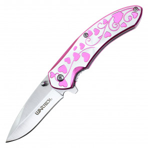 7" Pink Hearts Pocket Knife