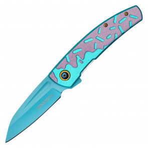 7.25" WARTECH Blue Frosted Donut Assisted Open Pocket Knife Sweet Treats