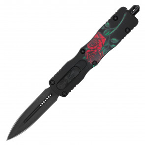 7.5" Atomic USA Auto OTF Front Push Knife w/ Dagger Blade Rose Graphic White Handle