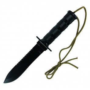 11" All Black Survival Knife Half Serrated W/ Sheath (Black)