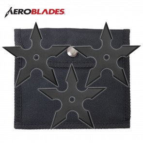 Three Piece (3pcs) Black Stainless Steel Traditional 5-Point Throwing Star Triple Set