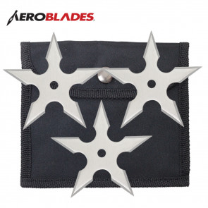 Three Piece (3pcs) Chrome Stainless Steel Traditional 5-Point Throwing Star Triple Set