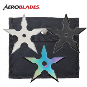 Three Piece (3pcs) Assorted Stainless Steel Traditional 5-Point Throwing Star Triple Set