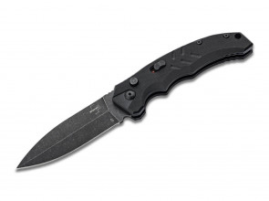 BOKER Plus Intention II Auto Knife - USA Made - Dagger D2  Stonewashed Black Handle