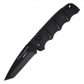 BOKER Kalashnikov Auto (AFTERMARKET) - Tanto Serrated Black D2 Blade &  Black Handle