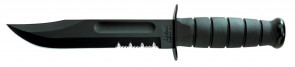 KA-BAR 1212 7" Full Size Fighting Knife Black Serrated Blade, Kraton G Handle w/ Leather Sheath