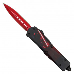 9" Atomic Dual Action OTF Knife Sinister Emperor w/ Double Edge Red TiNite Blade
