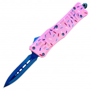 7" Atomic USA Mini Auto Fat Man Pink Cupcake OTF Knife w/ Blue TiNite Double Edge Blade - Sweet Treats