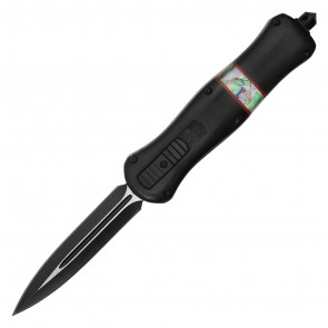 9.25" Atomic Dual Action Black Wood Abalone Inlay OTF Knife w/ Double Edge Blade