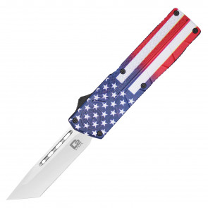 7.75" UltraLite Atomic USA Patriot Flag OTF Auto D2 Steel Tanto Blade w/ Kydex Gift Box