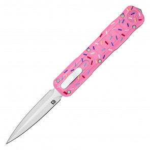 7.5" UltraLite Atomic USA Pink Cupcake OTF Auto D2 Steel Double Edge Blade w/ Kydex Gift Box