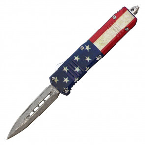 7" Atomic Junior Dual Action USA Flag OTF Knife 1095/15N20 TRUE Damascus Steel Blade