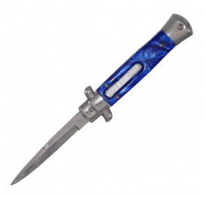 9" Vito Italian Stiletto OTF Knife w/ Blue Marble Inlay Handle